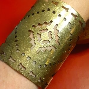 Aztec Tribal Brass cuff bracelet